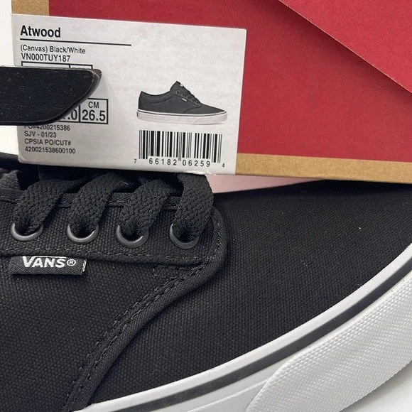 Vans Men’s Canvas Sneakers Classic Low-Top Design Atwood (Canvas) Black/White - Picture 16 of 16